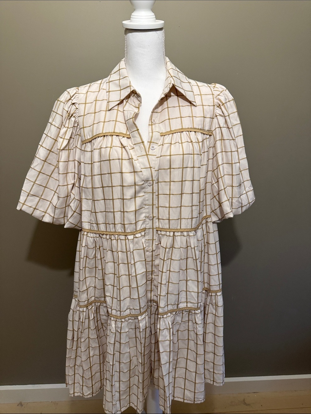Aureus Button-Front Tiered Dress